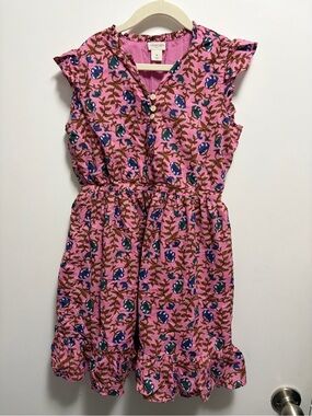 Crewcuts J Crew Girls Floral Print Dress Mauve Pink Flowers Cap Sleeve Size 8